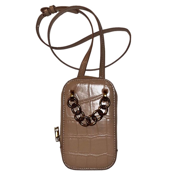 Zara Bags Zara Beige Faux Leather Cross Body Cell Phone Bag With Gold Chain Trim Poshmark